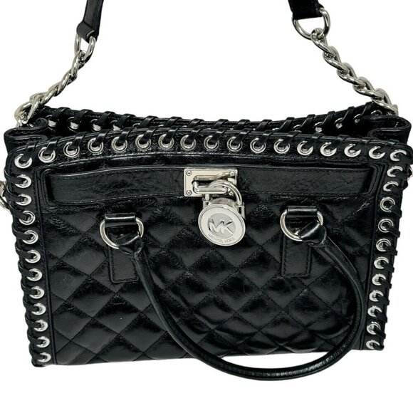 Michael Kors Hamilton Hippie Grommet Quilted Tote Black & Silver 12.5 x 9 - Picture 2 of 12